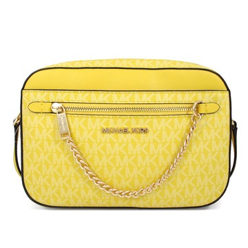 MICHAEL KORS JET SET ITEM 金字LOGO雛菊黃色防刮滿版金鏈斜背包