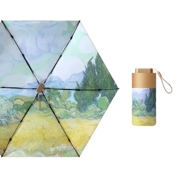 Well Life 悅生活 GoTrip微旅行 古典油畫六折抗紫外線晴雨傘 Set 2個 外花內黑 淨重220g  麥田與柏樹