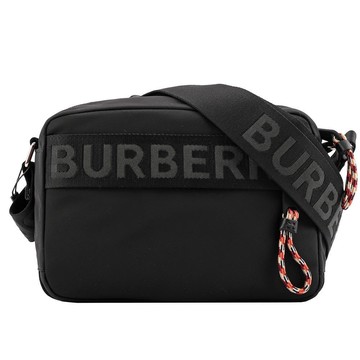 BURBERRY Logo細節緹花編織拉鍊斜背包(黑色)