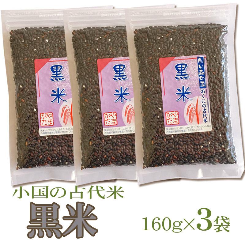 山形県小国町産 おぐにの古代米[黒米 160g×3袋 L2]  送料無料 メール便 ゆうパケ 即送