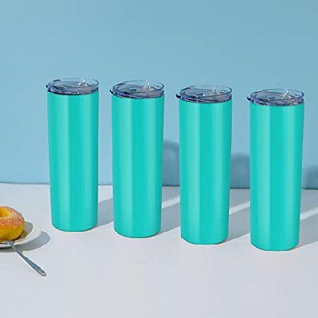 20 Oz Skinny Travel Tumblers, Pack Stainless Steel Skinny Tumblers with Lid Straw, Double Wall Insulated Tumblers, Slim Water Tumbler Cup,並行輸入品