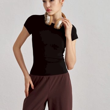 WOMEN'S SLIM-FIT WAIST-CINCHING SHORT SLEEVE TEE 白色IvoryWhite L