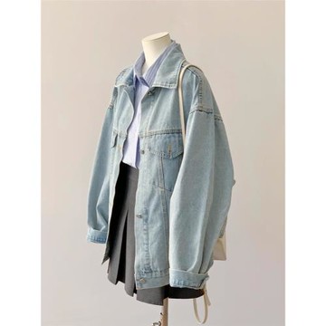 被顏值征服！美式復古藍色牛仔外套女秋季新款時尚休閑牛仔衣夾克