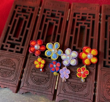 (細工布花 x 中國風) 花紐/盤扣 梅 耳環/耳夾