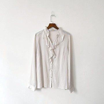 【蛋植物古著】雨季紋理荷葉綴飾古著襯衫