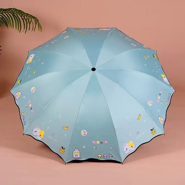 晴雨傘十骨可愛卡通黑膠三折傘,雙人遮陽傘晴雨兩用傘