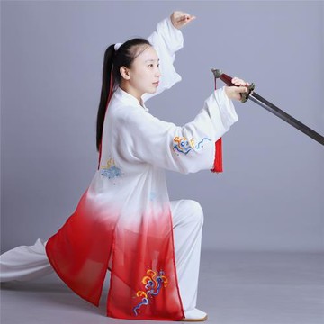 新款披紗太極服紗衣演出服披風表演服刺繡祥云男女款飄逸外披加長