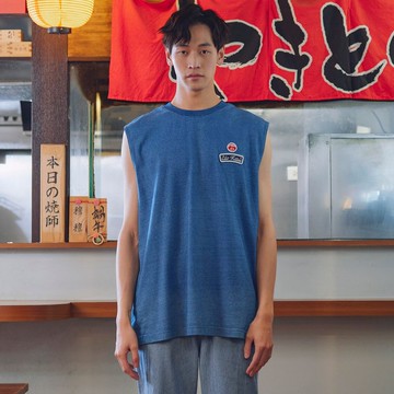 江戶勝 日系 男裝 酒樽系列 青蛙喝酒背心(拔淺藍) #上衣