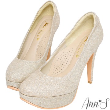 Ann’S  MIT系列不勾紗閃亮面料防水台厚底高跟鞋12cm-金