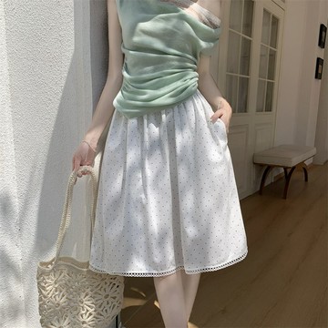 特價出清 夏季新品 韓系半身裙 中裙 半裙 韓版波點半身裙夏季2026新款高腰寬鬆顯瘦蕾絲百搭花邊中裙嚴選