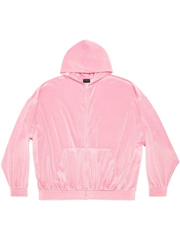 Balenciaga - logo-embellished velvet hoodie - unisex - Cotton - 2 - Pink