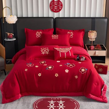 跨境婚慶兩用豆豆絨毯喜慶女方陪嫁毛毯被芯結婚床品批發