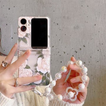 韓風香檳玫瑰適用OPPOFindN3Flip手機殼折疊屏N2Flip超薄防摔殼FindN2Flip透明保護套n2flip全包個性女款翻蓋