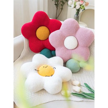 新媽咪手作圓圓花朵抱枕手工DIY編織鉤針抱枕毛線團自制材料包