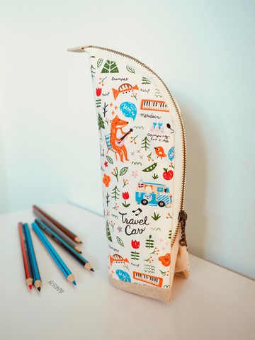 手作森林野餐圖案直立式筆袋 眼鏡袋 餐具袋 化妝袋