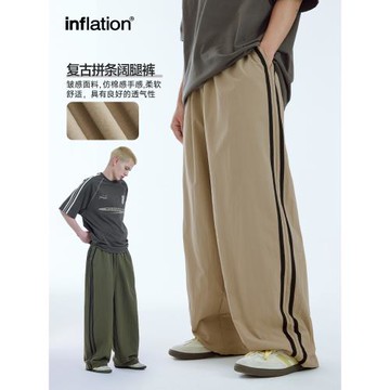 美式街頭復古拼條運動闊腿褲男2024春夏潮牌寬松學院風休閑褲長褲