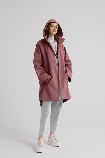 防水透濕長口袋設計可脫帽風衣外套(粉色)