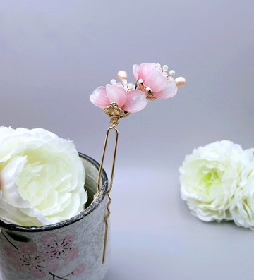 檸檬手作髮飾  側影桃花髮釵