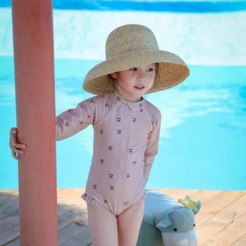 Healthy baby ins泳衣女童寶寶連體長袖防曬速幹游泳衣洋氣小女孩可愛暑假泳裝 兒童泳裝 泳衣 女童泳衣