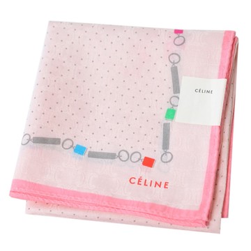 CELINE 品牌風格繽紛圓點浮水印圖騰字母LOGO帕領巾(粉紅系)