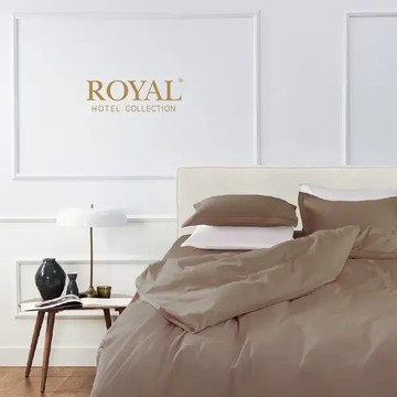 焦糖榛果-加大【Royal Hotel】精梳棉素色刺繡四件組