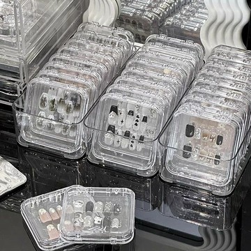 💗台灣出貨💗美甲穿戴甲盒裝穿戴美甲收納盒透明亞克力吧唧專用方盒盒子密封