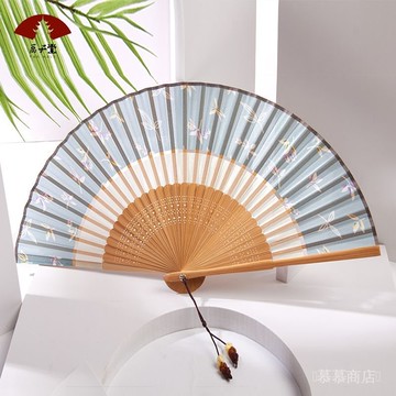 ✨可開發票#女士扇子中國風古風雙節扇複古旂袍漢服碎花夏季隨身折疊真絲竹扇#免運
