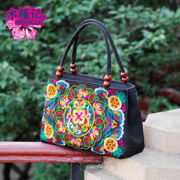 2025女包手拎民族風包刺繡花帆布小包包中老年女士手提包單肩挎包