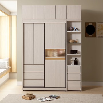 直人木業-ROLA極簡風白榆木長虹玻璃高被櫃衣櫃161公分(滑門衣櫃121公分/開放三抽櫃40公分)