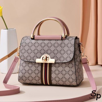 【Sp house】復古花紋鎖扣手提側肩斜背女用包(5色可選)