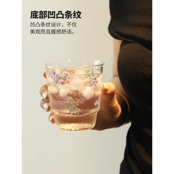 藍蓮花高硼硅玻璃水杯酒杯大容量手握杯耐高溫高顏值咖啡杯子套裝