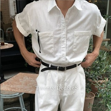 【20ss_select】韓系 棉麻短袖襯衫 上衣 男生襯衫 短袖襯衫 短T 襯衫 涼感 男生短袖 短襯 韓系穿搭 男裝