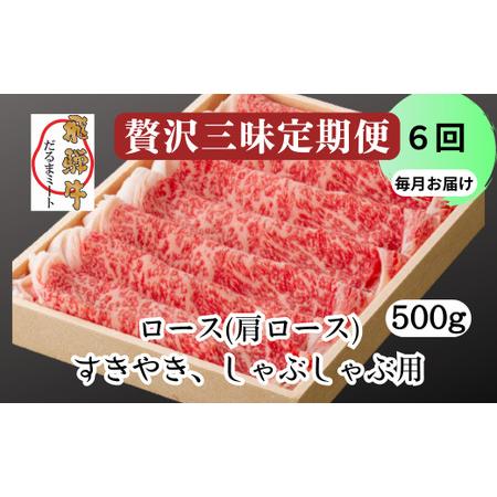 ふるさと納税 飛騨牛 すきやき しゃぶしゃぶ 500g ロース（肩ロース） 5等級 A5 贅沢三昧定期便　全６回 岐阜県岐阜市