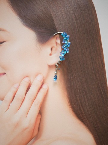 繡球花 藍色 耳掛式耳環 單耳