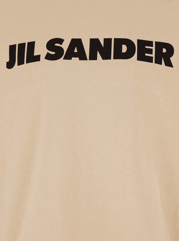 Beige Crewneck T-Shirt With Maxi Logo Lettering On The Front In Cotton Man