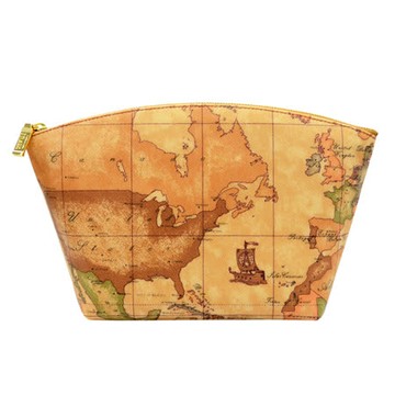 Alviero Martini 義大利地圖包 拉鍊化妝包(大)-地圖黃