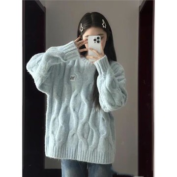 麻花毛衣女秋冬季奶fufu軟糯高中初中學生大童加絨加厚針織打底衫