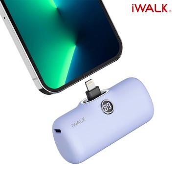 【iWALK】Pro 五代 快充數顯版 直插式口袋電源 行動電源 4800mAh(Lightning接頭專用)(有標示Wh)-靛紫