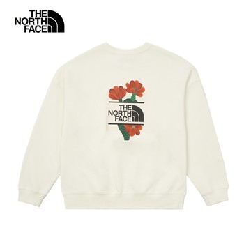The North Face北面女款米白色舒適透氣大尺寸品牌印花長袖大學T｜8ASYQLI