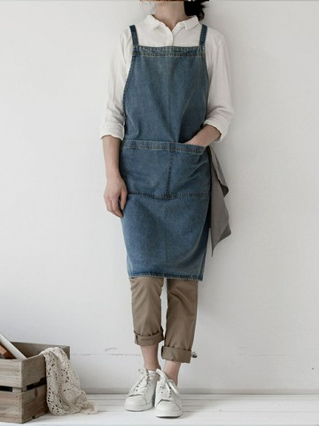 咖啡師全棉加厚牛仔帆布圍裙防污家用廚房奶茶店工作男士圍兜圍腰
