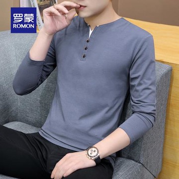 羅蒙新款長袖t恤男2025潮流寬松上衣春季休閑商務男士內搭打底衫