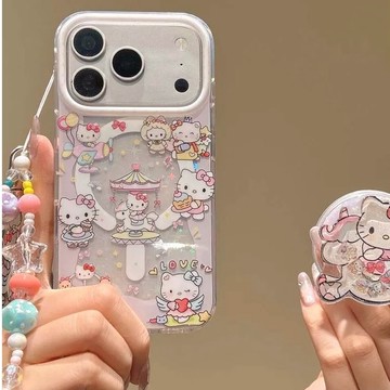 ins復古貼紙 可愛印花  KT貓 搖搖樂磁吸支架 iPhone17 16 15 14 13 Pro max手機殼 凱蒂