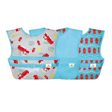 green sprouts 小綠芽 魔鬼氈雙面防水防食物掉落圍兜 吃飯圍兜  消防車  3個  1組