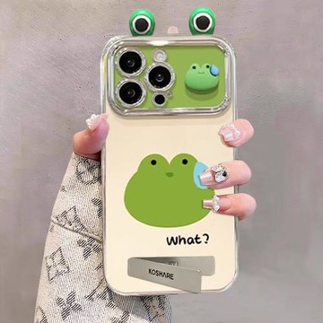 適用蘋果17promax手機殼16pm新女款彩繪iPhone15電鍍銀14青蛙手鏈支架13防摔6D視窗11高級保護套