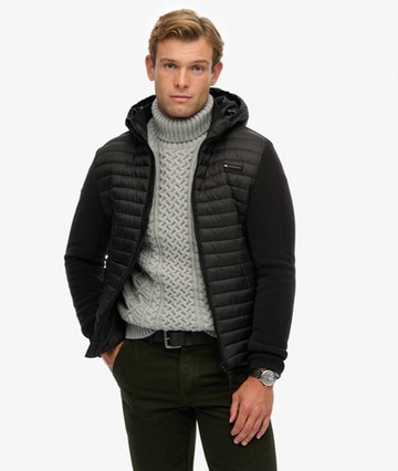 Superdry Men's Hooded Storm Fleece Hybrid Jacket Black Size: XL