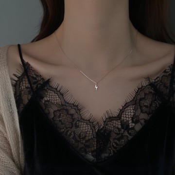 925純銀閃電項鏈女潮ins冷淡風簡約鎖骨鏈小眾設計新款個性小吊墜