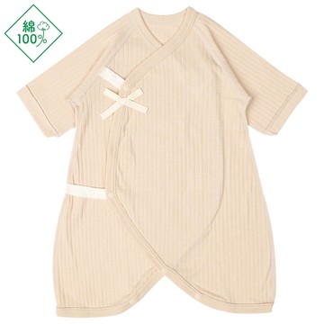 akachan honpo - 長袖蝴蝶裝-按扣款 抽針羅紋布-淺卡其色 (50~60cm)