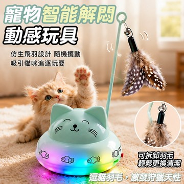 貓咪電動玩具 寵物智能解悶動感玩具 自動逗貓仿生羽毛 寵物解悶 智能陪伴玩具  USB充電 七彩燈光 互動貓玩具