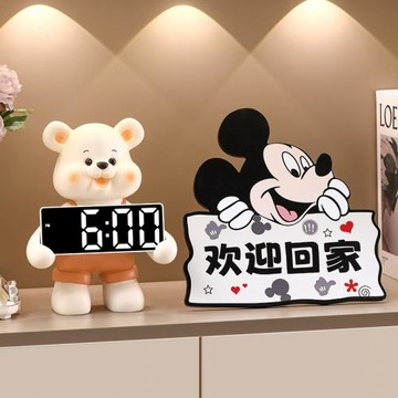 擺放式智能時鐘小熊輕奢時間顯示器多功能鬧鐘客廳桌面擺件