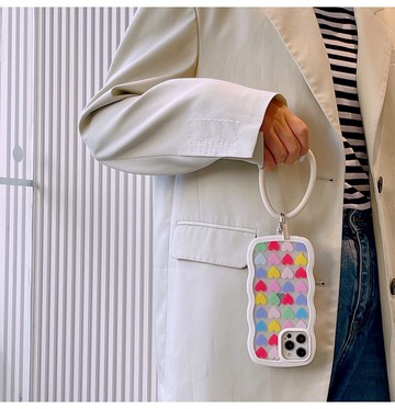 小清新滿屏彩愛心適用iPhone13手機殼蘋果11手提12透明xr防摔xs女